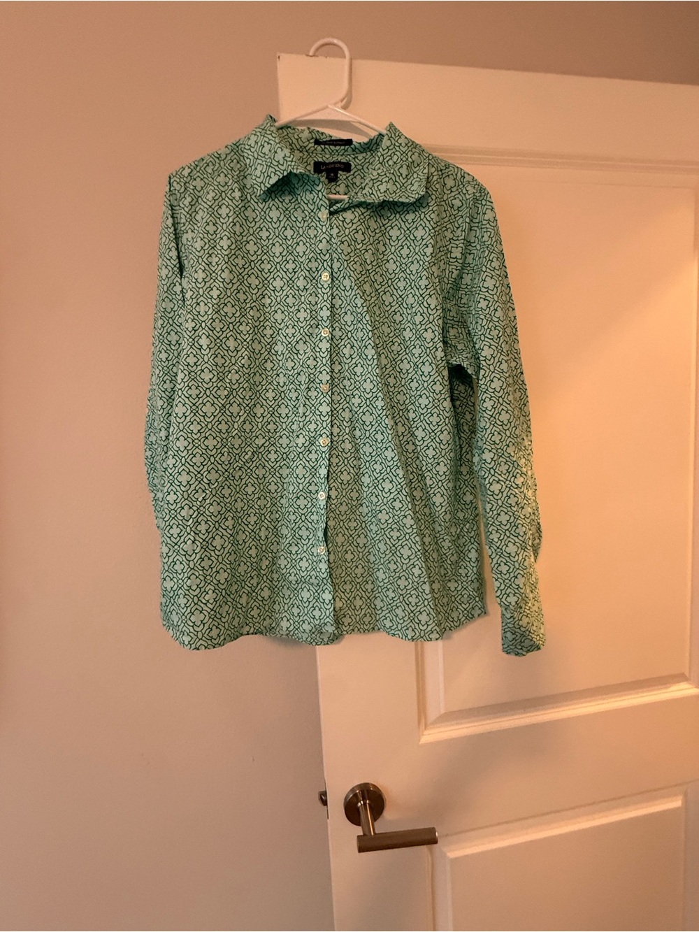 Lands' End Green Geometric Button-Down Shirt